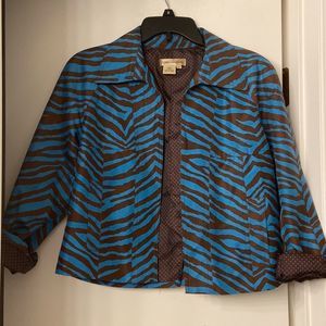 Silk Patrick Christopher brown & teal zebra print jacket in women’s size small